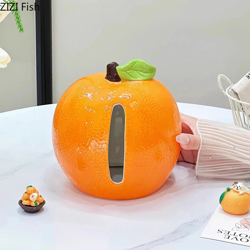 Afralia™ Ceramic Tangerine Tissue Box - Table Decoration & Paper Towel Case