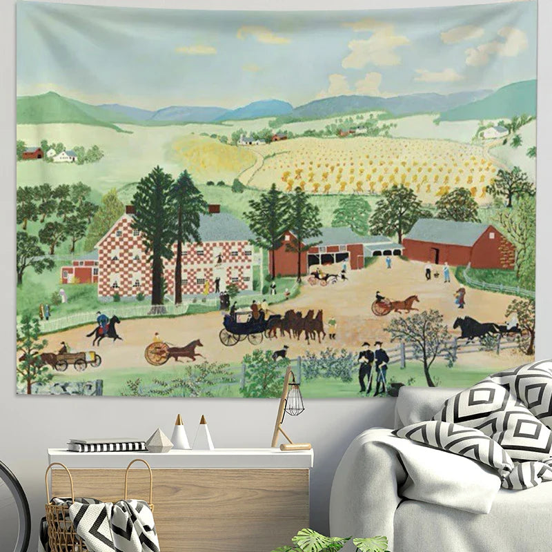 Afralia™ Pastoral Tapestry: Scenic Wall Decoration for Bedroom, Dormitory & Healing Spaces