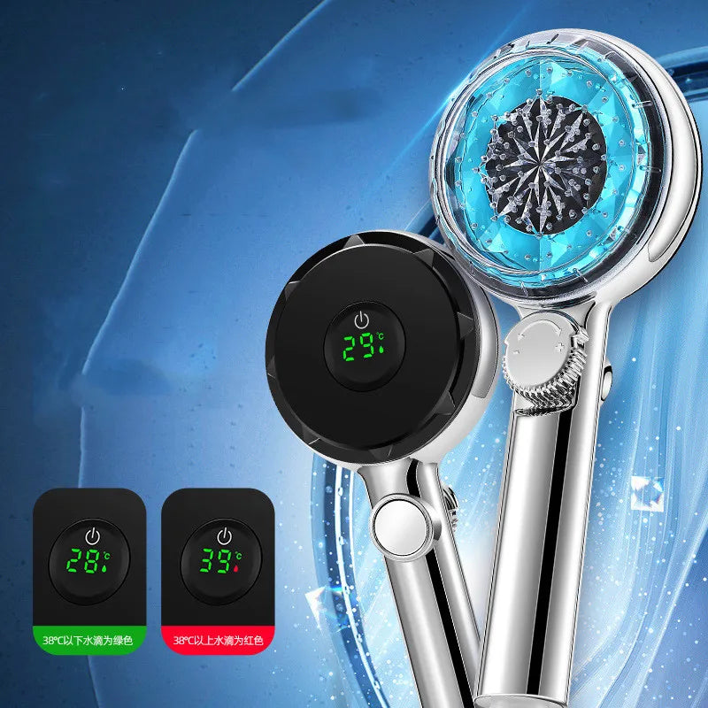 Afralia™ LED Filtered Shower Head with Digital Display - High Pressure Water Saving