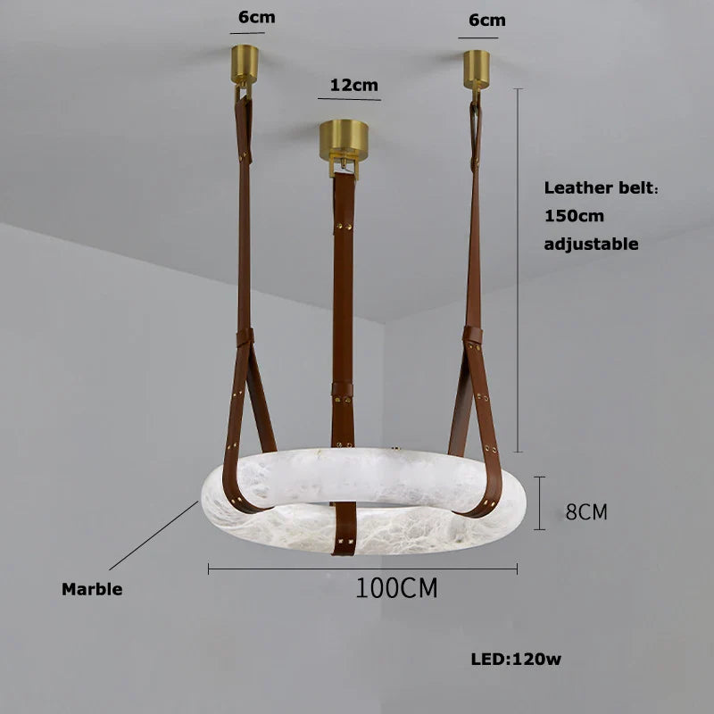 Afralia™ Marble Ring Leather Belt LED Pendant, Hanging Lamps for Home Decor