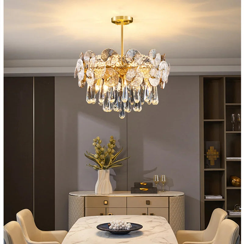 Afralia™ Crystal Lotus Chandelier: Nordic Luxury for Home Decor, Restaurant, Hotel & Bedroom
