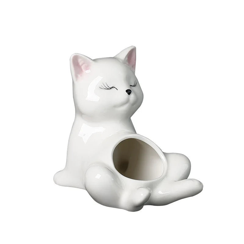 Afralia™ Cartoon Kitten Ceramic Flowerpot Succulent Cat Plant Pot Garden Decor