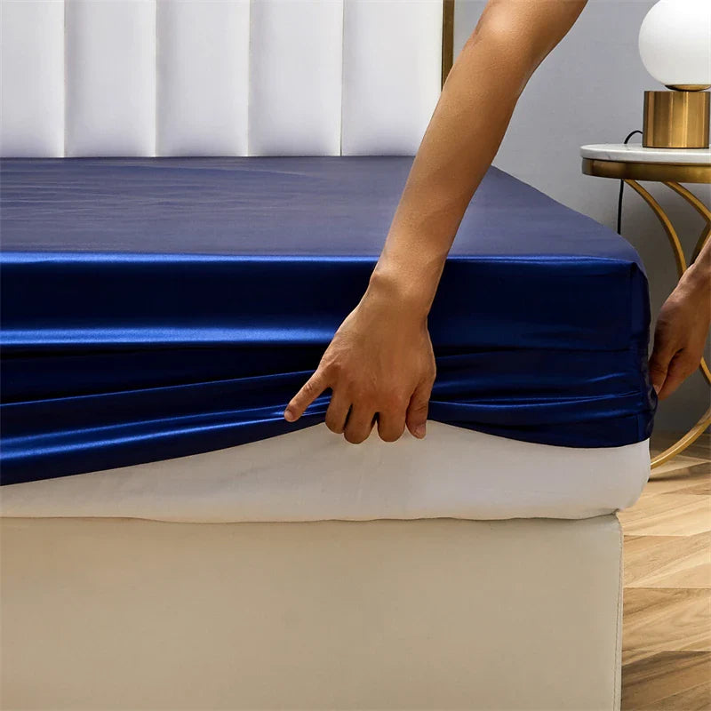 Afralia™ Satin Queen/King Size Fitted Bed Sheet Set Luxurious Soft Silky Elastic Bedsheet