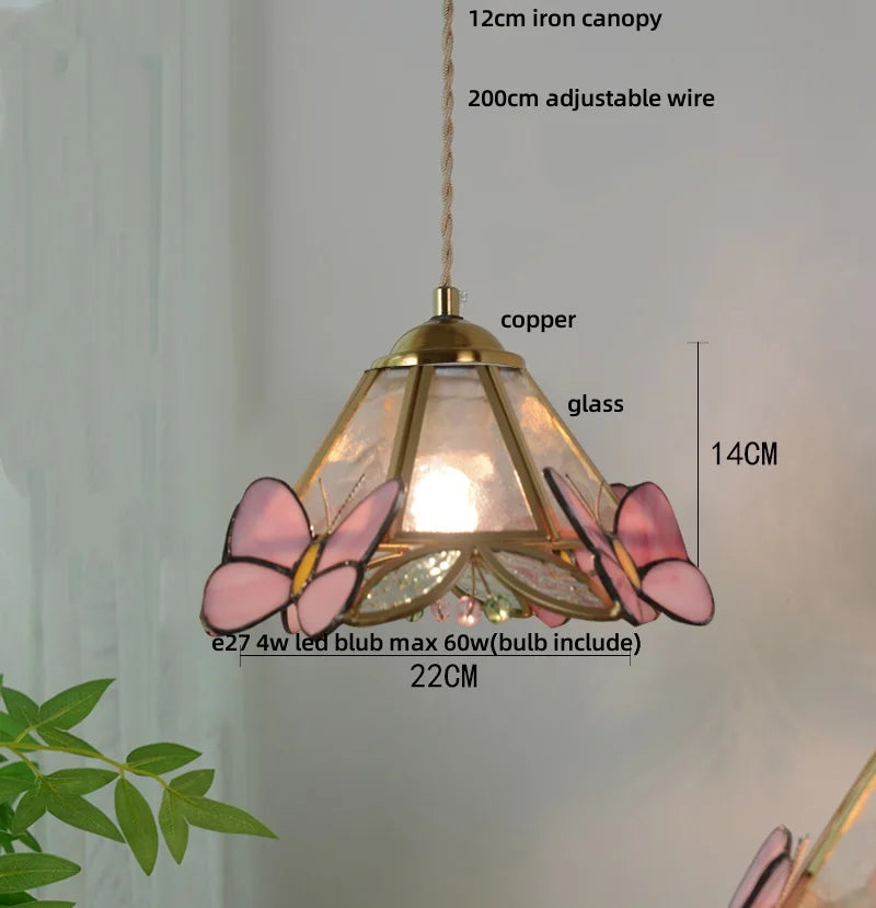 Afralia™ Clear Glass LED Pendant Light Tiffany Butterfly Hanging Lamp