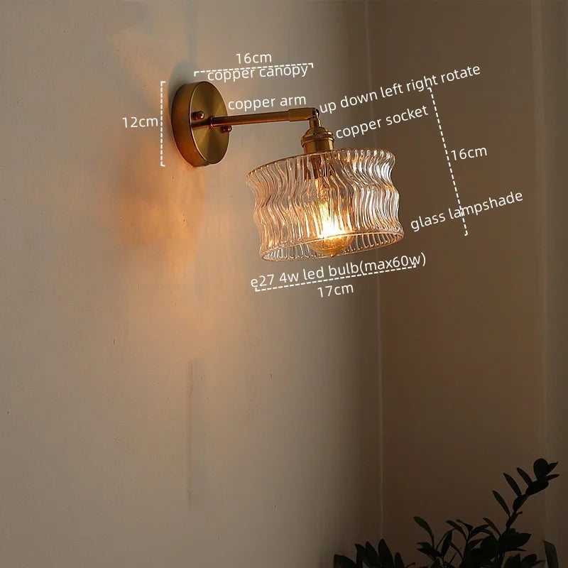Afralia™ LED Copper Glass Wall Light Retro Luminaria De Parede