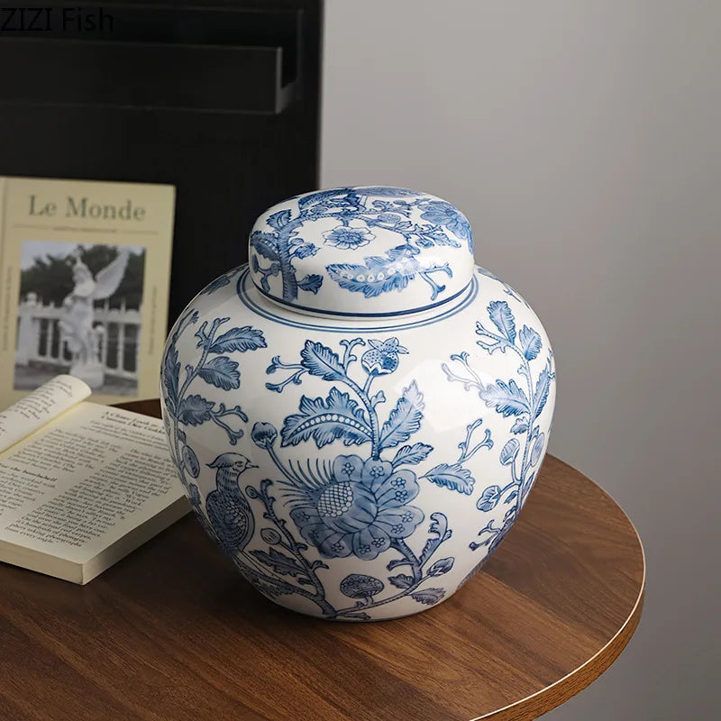 Afralia™ Blue White Porcelain Vase Plant Pots Room Decor Flowers Arrangement