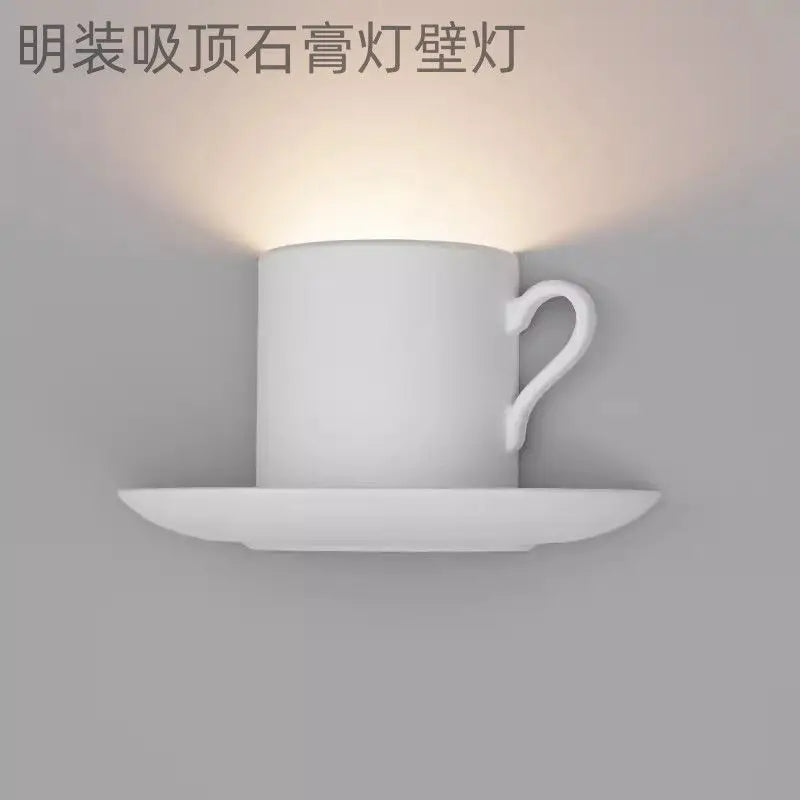 Afralia™ Teacup Wall Lamp G9 White Plaster Light for Bedroom Living Room Stairway