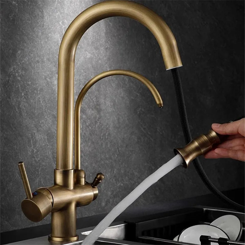 Afralia™ Solid Brass Kitchen Faucet Mixer with Water Filter Tap - Deck Mounted