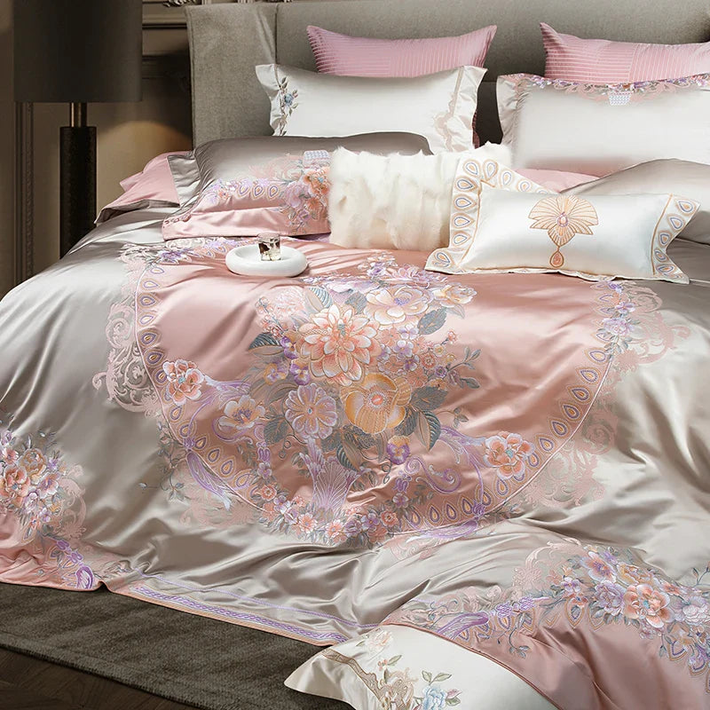 Afralia™ Svetanya Embroidery Bedding Set - Queen/King Size Linens, Comforter Cover, Sheet, Pillowcase