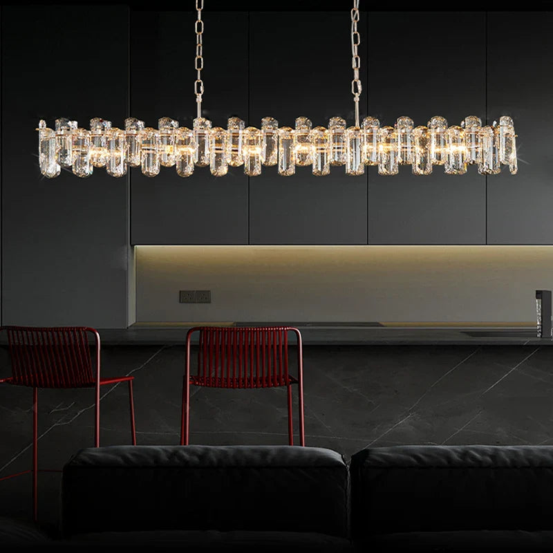 Afralia™ Gold Crystal Strip Chandelier - Dimmable Indoor Ceiling Light