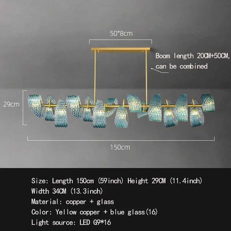 Afralia™ Luxury Glass Decorated Yellow Copper Blue Chandelier