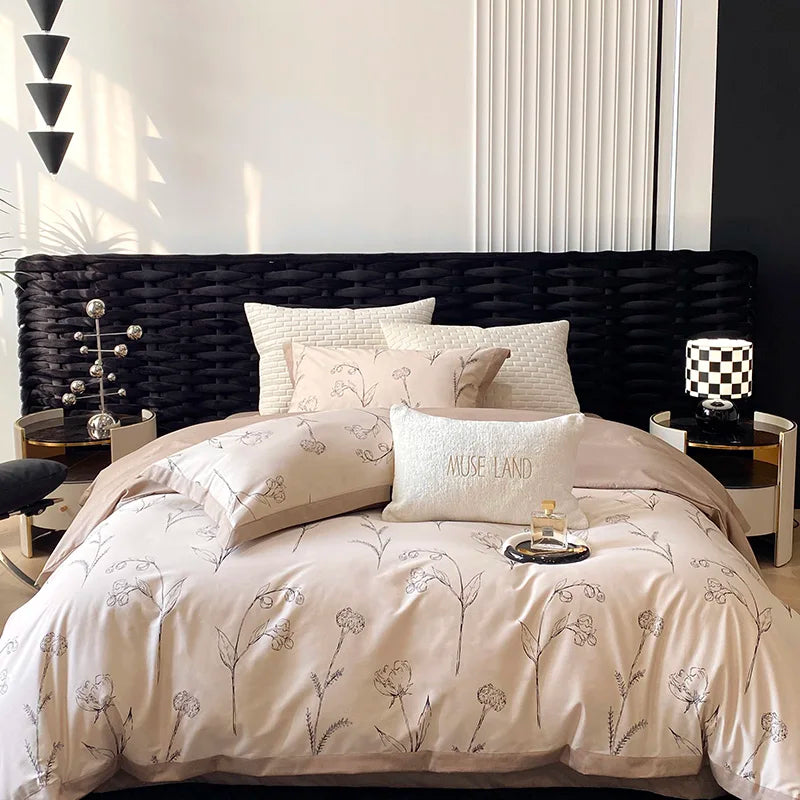 Afralia™ Egyptian Cotton Bedding Set: Queen King Ru Size Print Duvet Cover Sheet Pillowcase