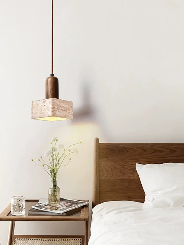 Afralia™ Japanese Style Yellow Stone Pendant Lamp for Bedroom, Restaurant, and Bar