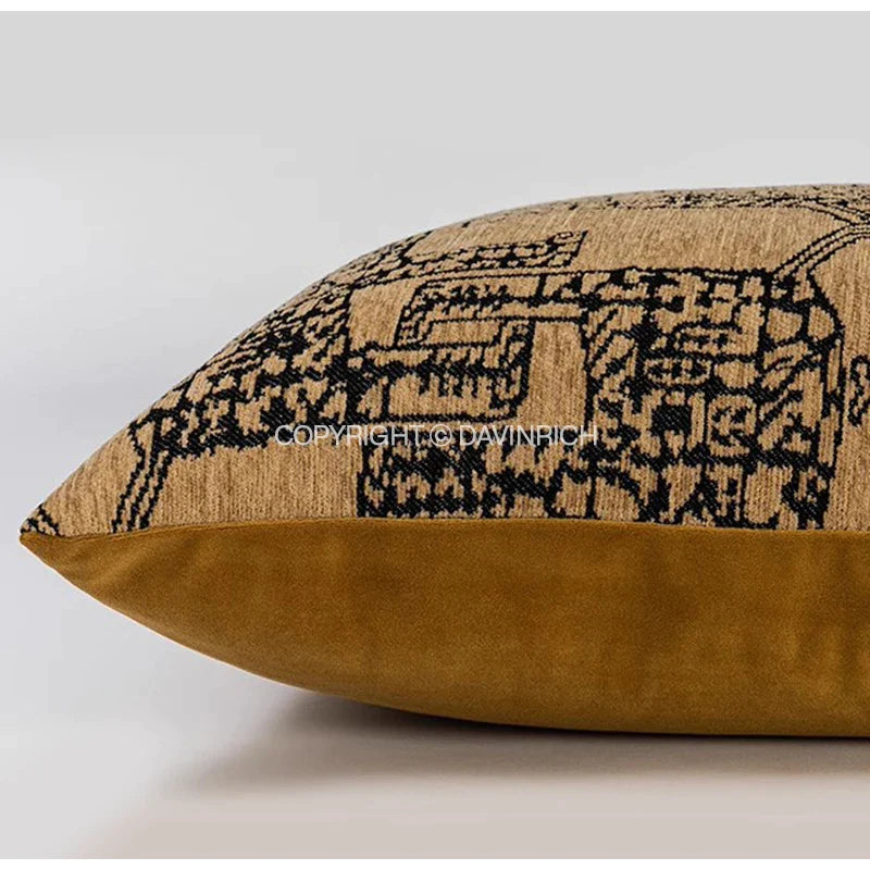 Afralia™ Modern Abstract Mountain Leopard Jacquard Throw Pillow Case Luxury Nepal Handmade