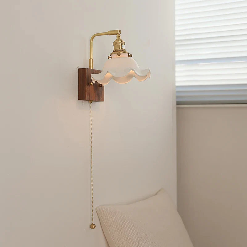 Afralia™ Walnut Brass Ceramic LED Wall Sconce | Modern Nordic Rotatable Stair Light