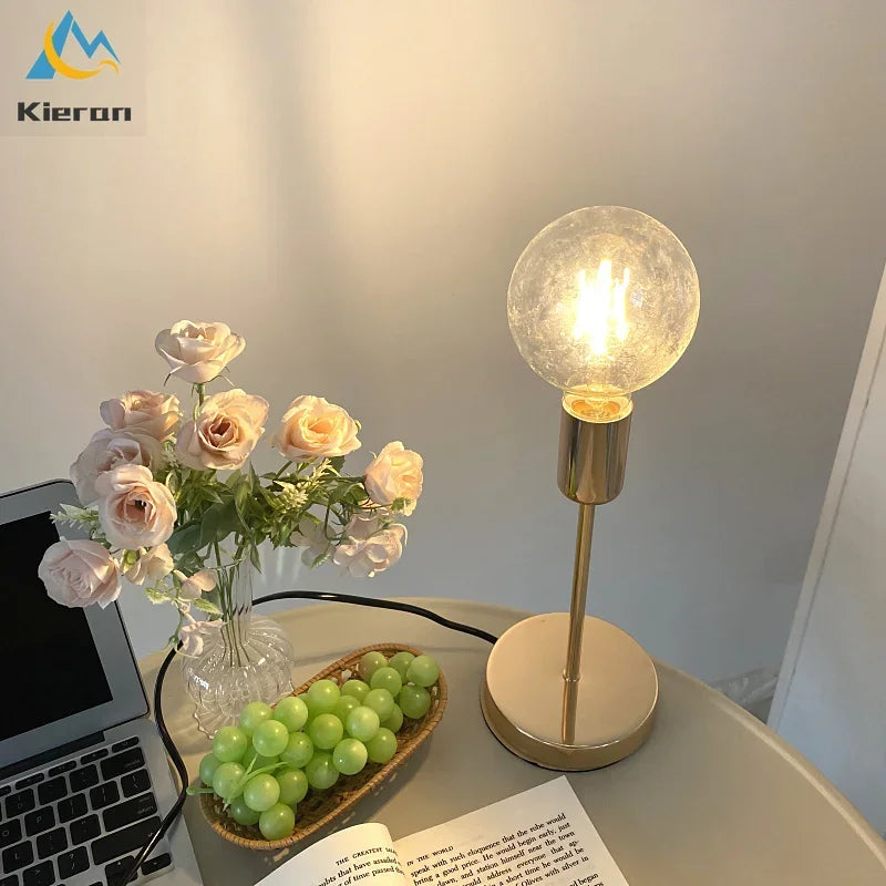 Afralia™ Golden Modern LED Bedside Lamp for College Dorm Study Desk