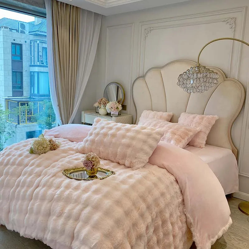 Afralia™ Rabbit Fur Velvet Princess Bedding Set: Duvet, Sheets, Pillowcases, Plush & Soft