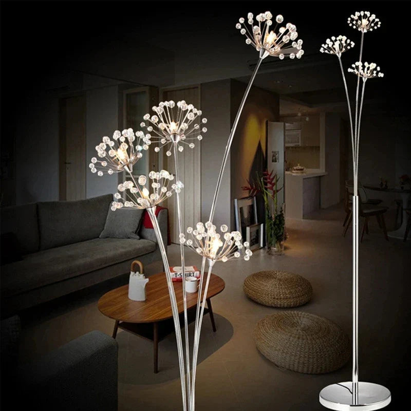 Afralia™ Crystal Dandelion LED Floor Lamp for Living Room Bedroom Decor