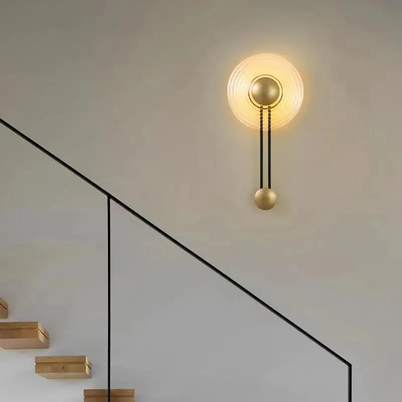 Afralia™ LED Glass Wall Lamp Stripe Design Round Light Fixture Gold Lumina