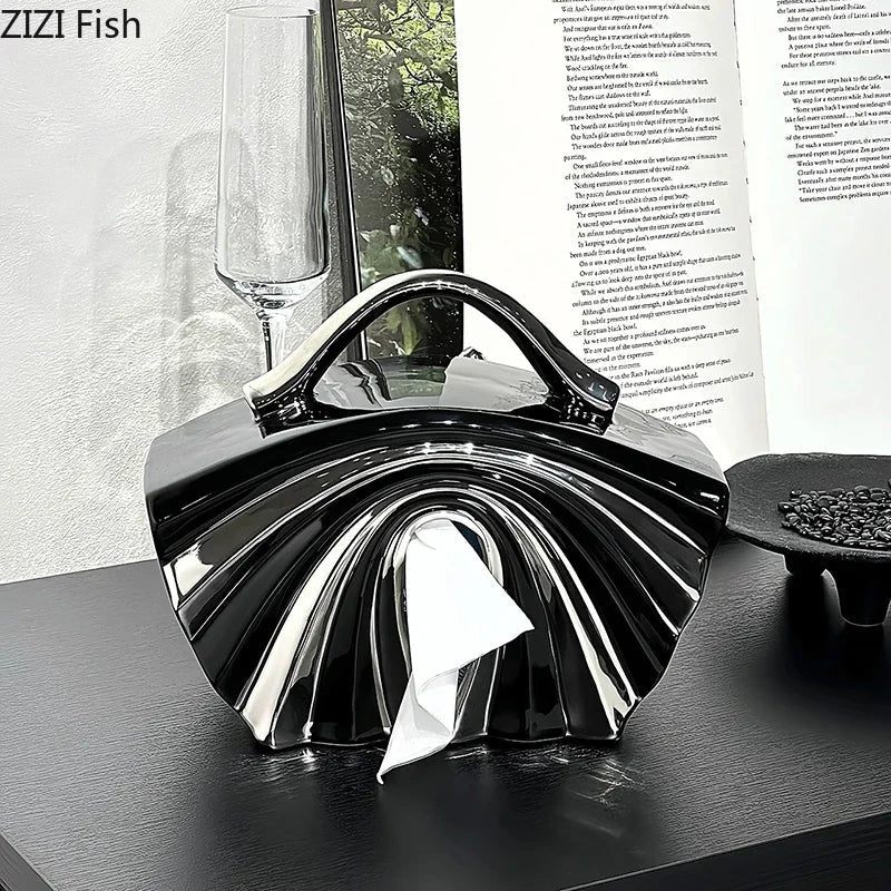 Afralia™ Handbag Shape Tissue Box: Creative Silver-Plated Ceramic Desk Decoration
