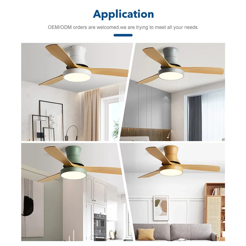 Afralia™ Low Profile Ceiling Fan Light with Black ABS Blades and Control - Indoor Use