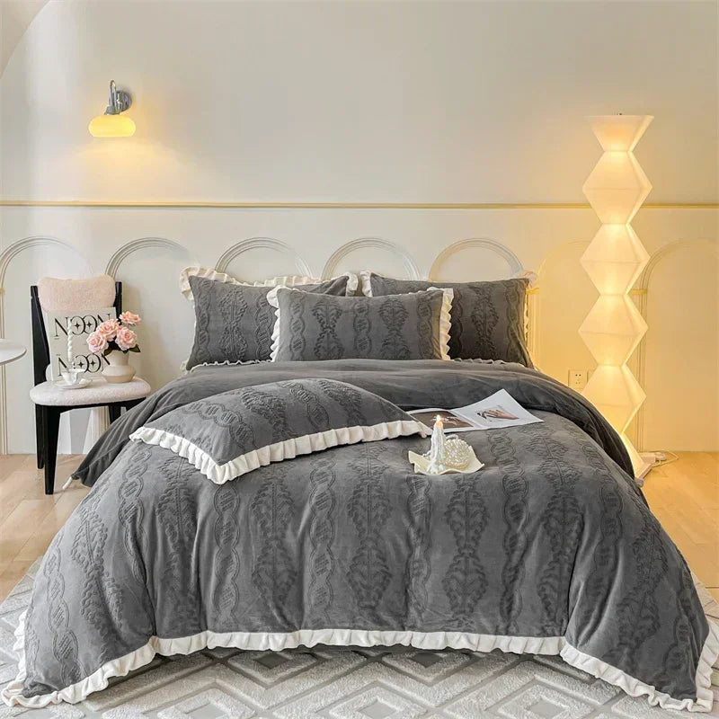 Afralia™ Milk Velvet Carving Bedding Set - Single to King Size Luxe Bed Linens