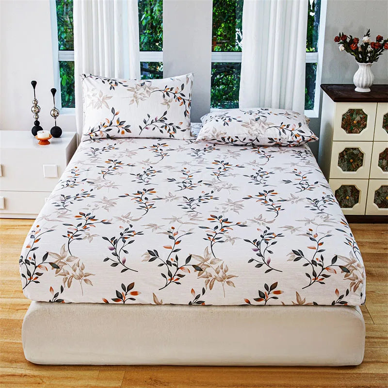 Afralia™ Pastoral Flower Print Fitted Sheet for Queen Double Mattress, Skin-Friendly Decor