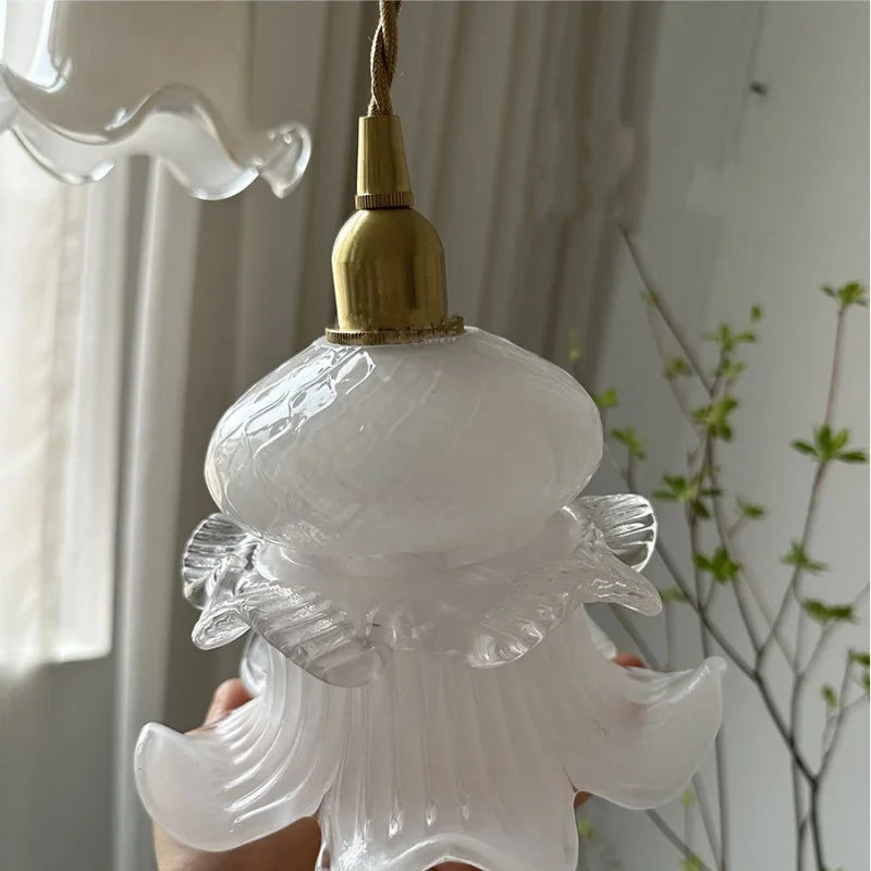 Afralia™ Flower Glass LED Pendant Light - Copper Socket Fixture for Home Decor