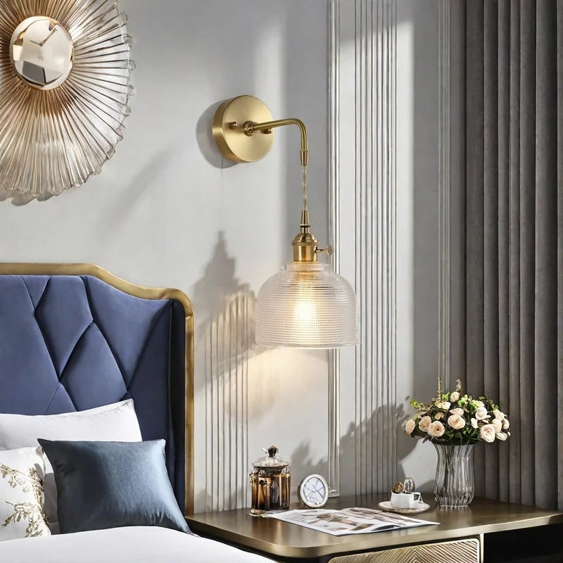 Afralia™ Brass Glass LED Wall Sconce Light for Living Room, Bedroom, Bathroom
