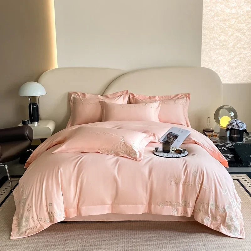 Afralia™ Embroidery Cotton Bedding Set: King Queen Europe Sheet Duvet Cover Pillowcase Bed Linens