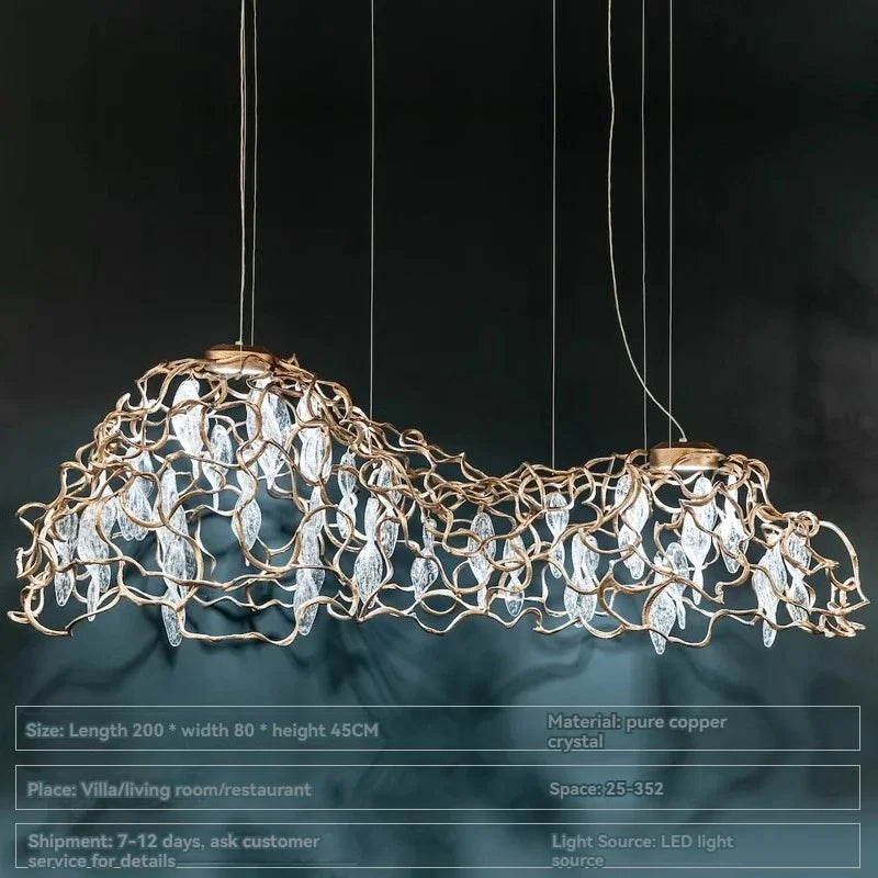 Afralia™ Copper Crystal Ceiling Chandelier for Dining Living Room - Round Branch Crystal Lighting