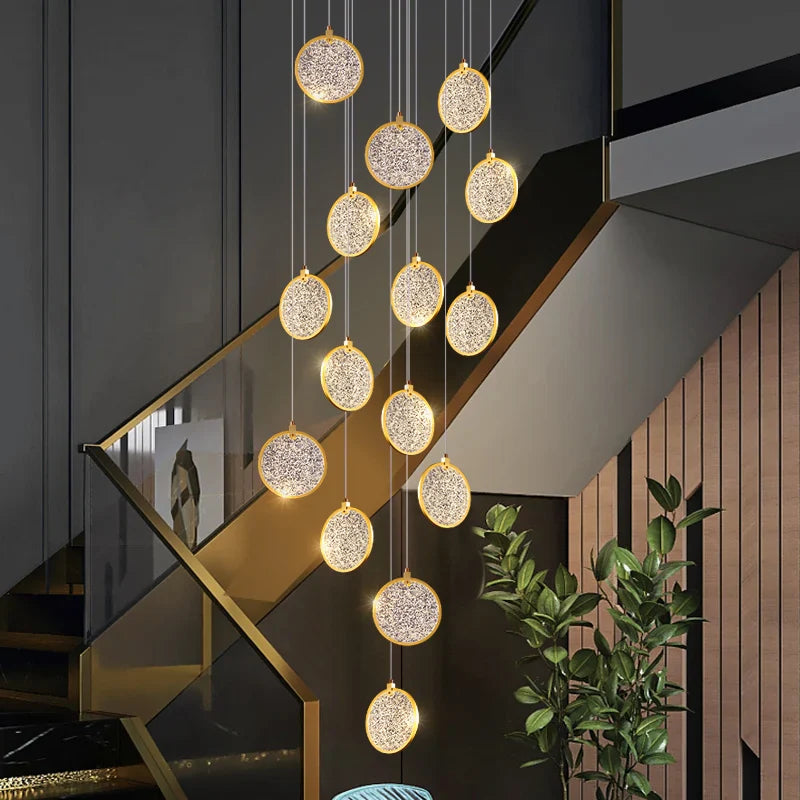 Afralia™ Round Cake Chandelier: Modern Staircase Lamp for High-rise Buildings, Hotels, and Living Spaces.