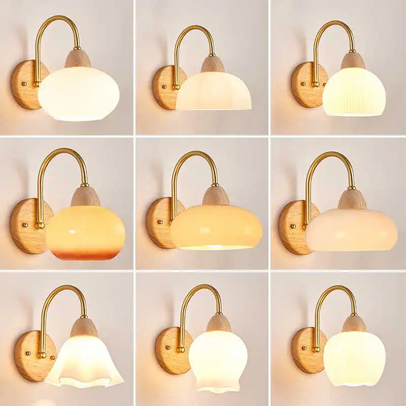 Afralia™ LED Glass Iron Wood Wall Light Fixture Modern Nordic Bedside Lamp