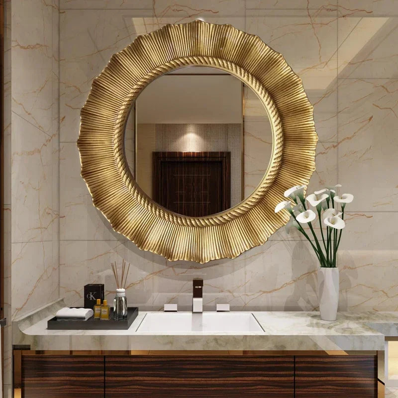 Afralia™ Sunflower Vintage Round Decorative Mirror for Living Room, Bedroom, Bathroom
