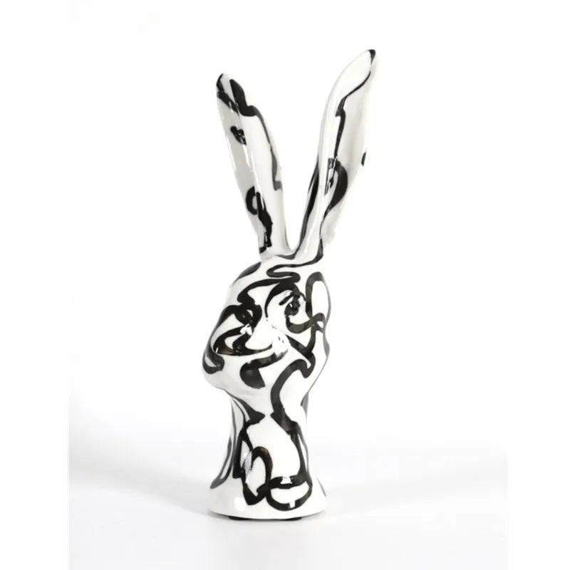 Afralia™ Resin Rabbit Head Sculpture Hand-painted Graffiti Decor Figurine