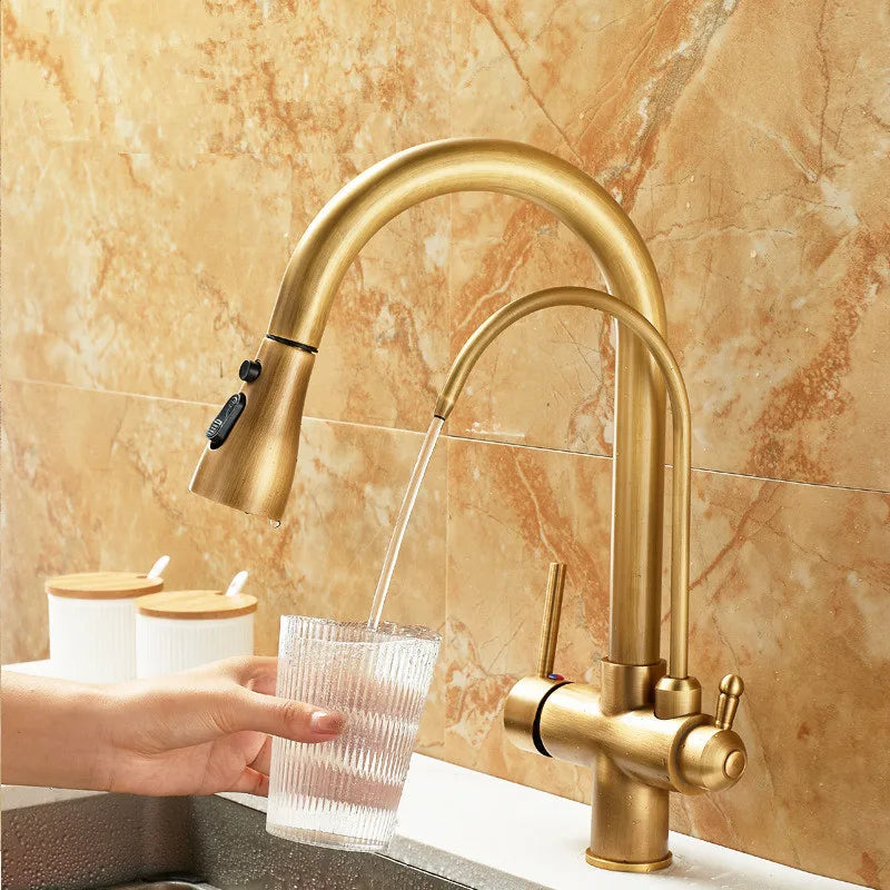 Afralia™ Brass Kitchen Faucet | Deck Mounted Water Filter Tap Mixer