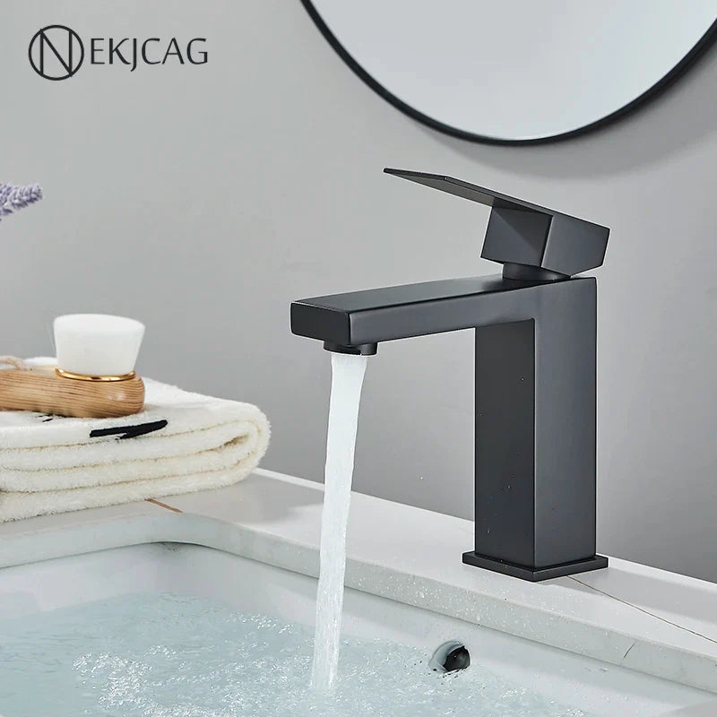 Afralia™ Matte Black Stainless Steel Bathroom Basin Faucet Deck Mounted Mixer Tap