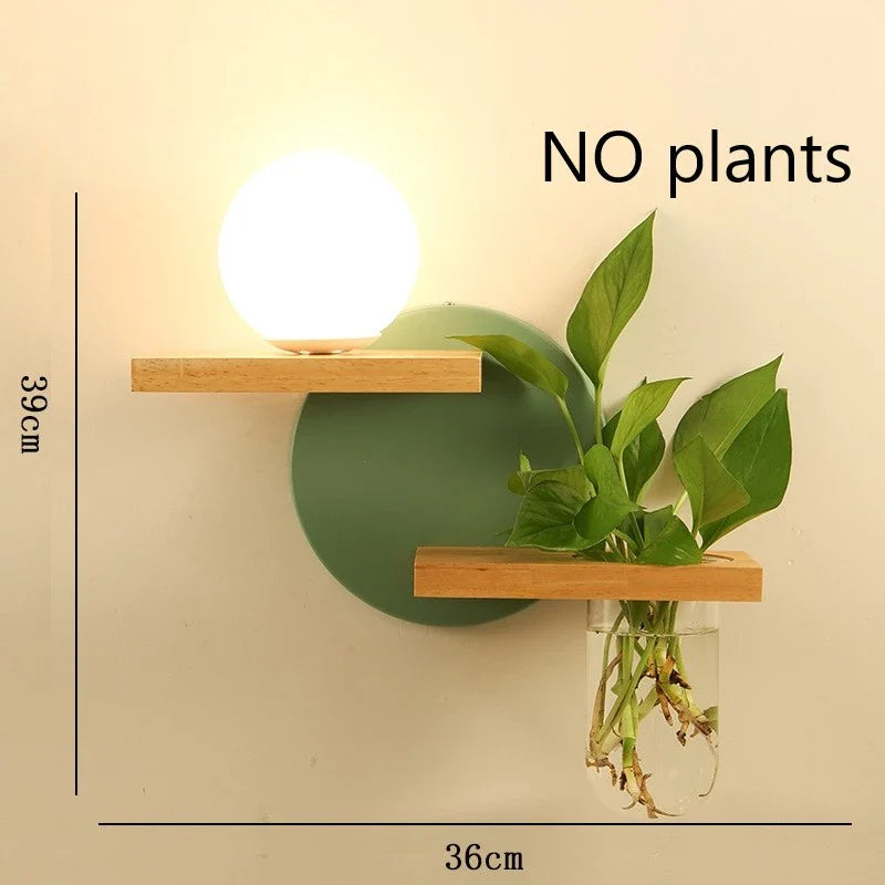 Afralia™ Wooden Pot Plant Wall Lamp Nordic Style LED Light Fixtures