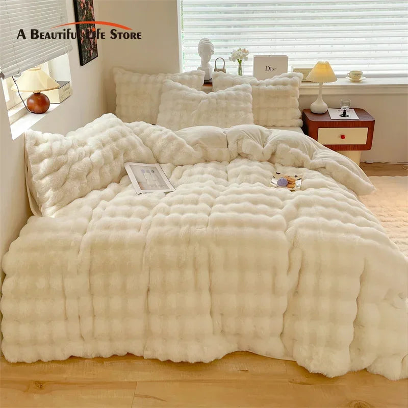 Afralia™ Plush Faux Rabbit Fur Bedding Set for Luxurious Comfort.