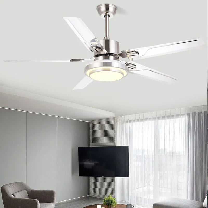 Afralia™ Stainless Steel 5-Blade Ceiling Fan Chandelier with LED Light - Strong Power, Silent Operation