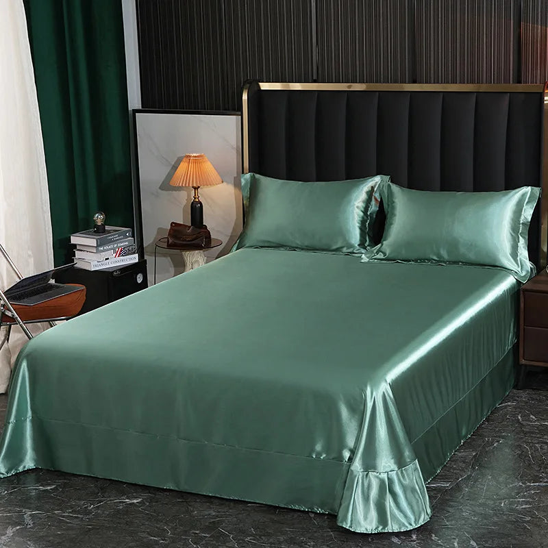 Afralia™ Silk King Bed Sheet Set with Pillowcase - Luxuriously Soft Solid Color Flat Sheet