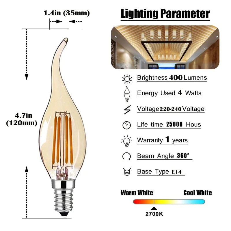 Afralia™ Dimmable LED Filament Bulb 4W E14 220V 2200K Candle Light