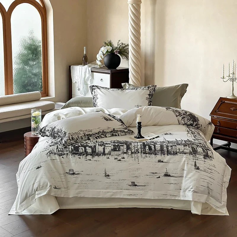 Afralia™ 1000TC Egyptian Cotton Floral Bedding Set: Duvet Cover, Flat/Fitted Sheet, Pillowcase