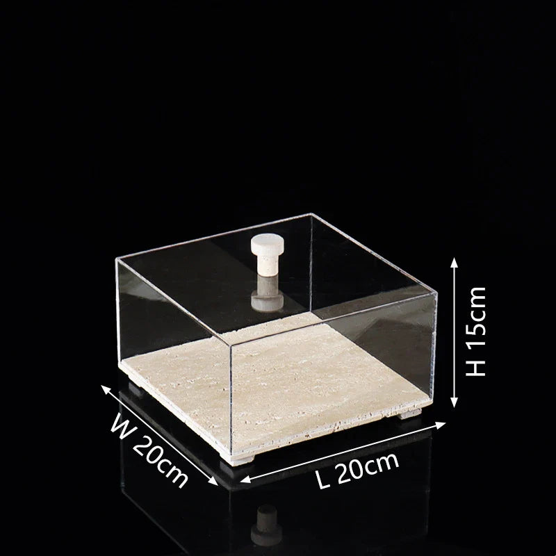 Acrylic Display Case on Travertine Base by Afralia™ for Collectibles, Figurines, Desserts