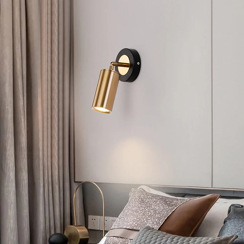 Afralia™ Modern Rotatable Wall Lamp - Black and Gold Bedside Sconce for Adjustable Reading Spotlight