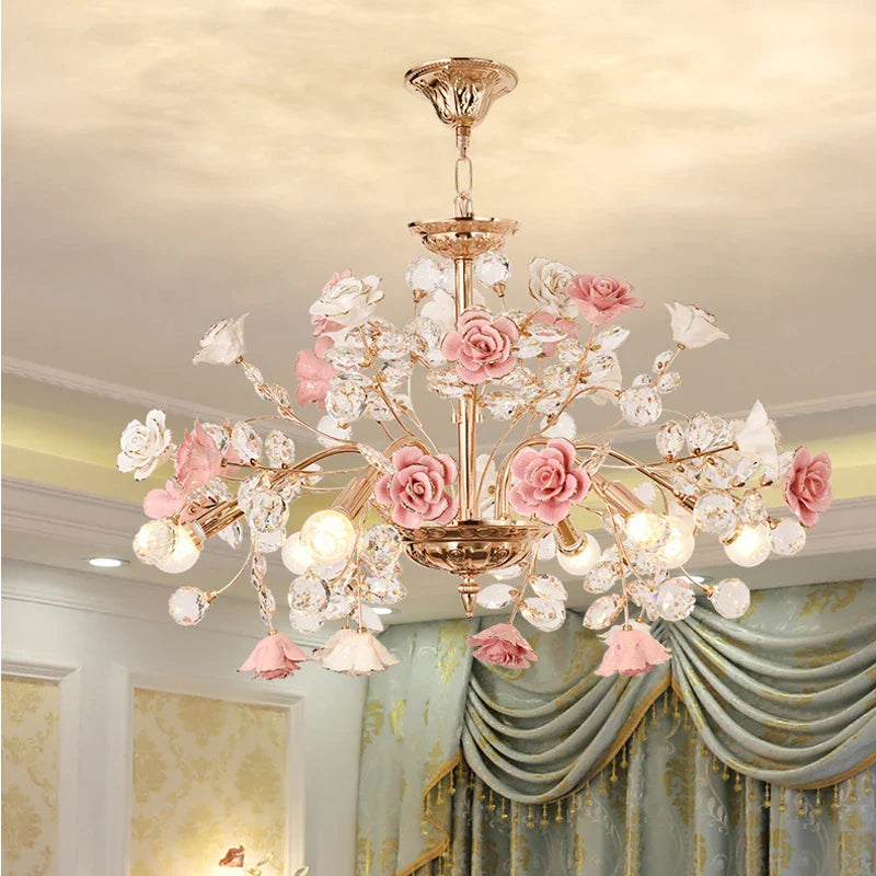 Afralia™ Rose Crystal Chandelier LED Lighting for Luxury Bedroom & Living Room