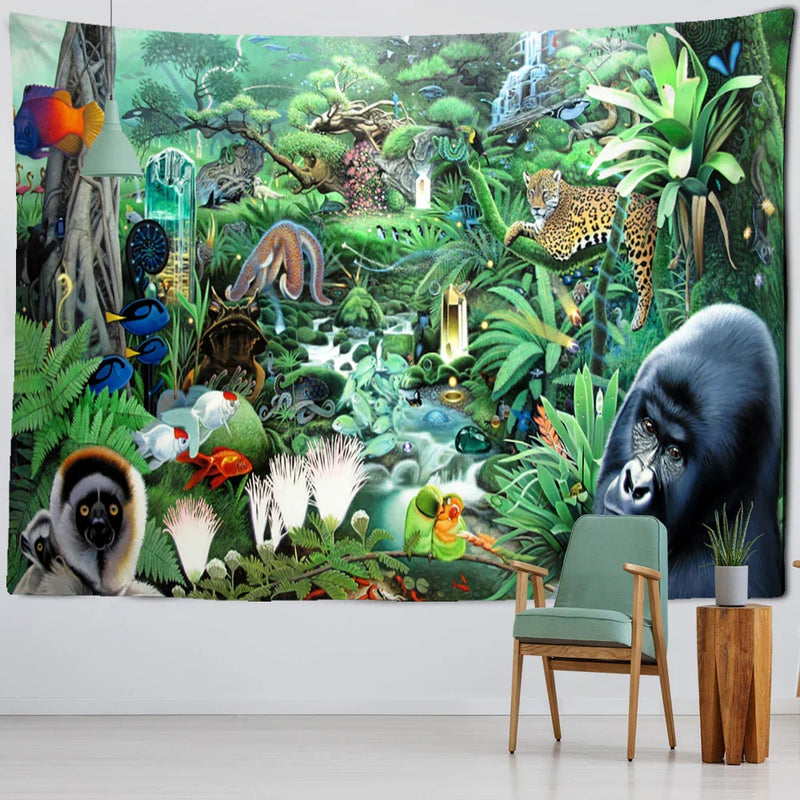 Afralia™ Jungle Animal Tapestry Wall Hanging: Bohemian Style Home Decor & Children's Room Art