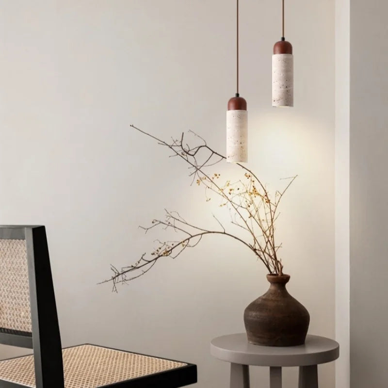 Afralia™ Nordic LED Pendant Lights Yellow Travertine Wood Hanging Lamp