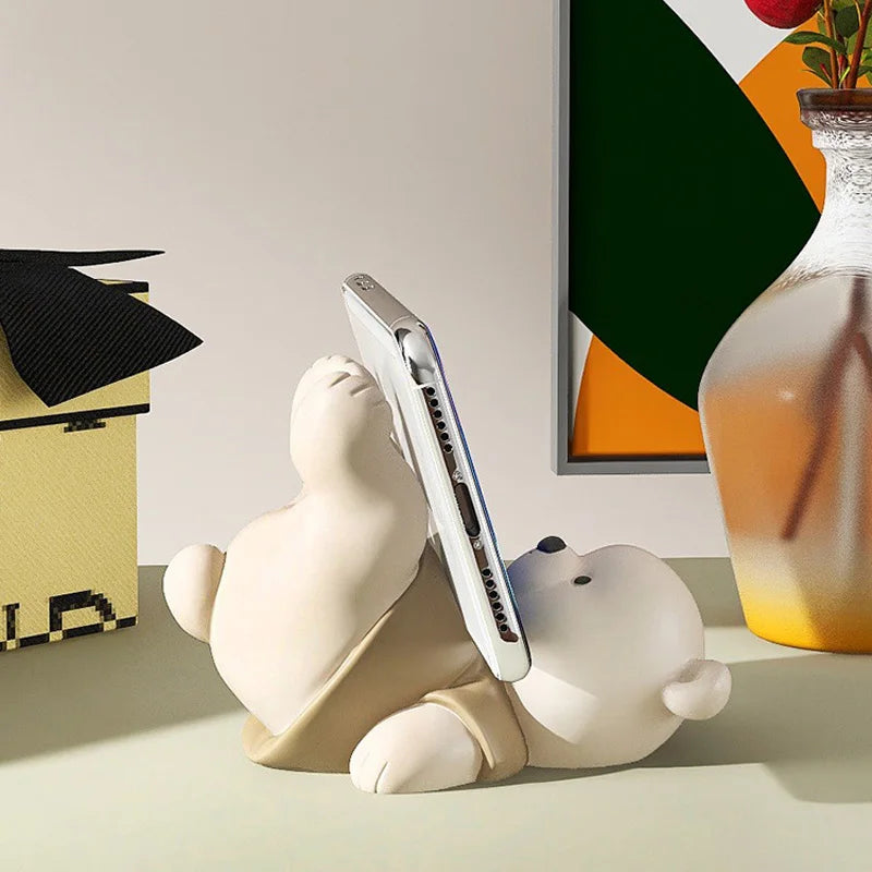 Afralia™ Bear Cellphone Stand: Cute Lying Bear Design, Desktop Ornament, Modern Animal Figure - Best Gift