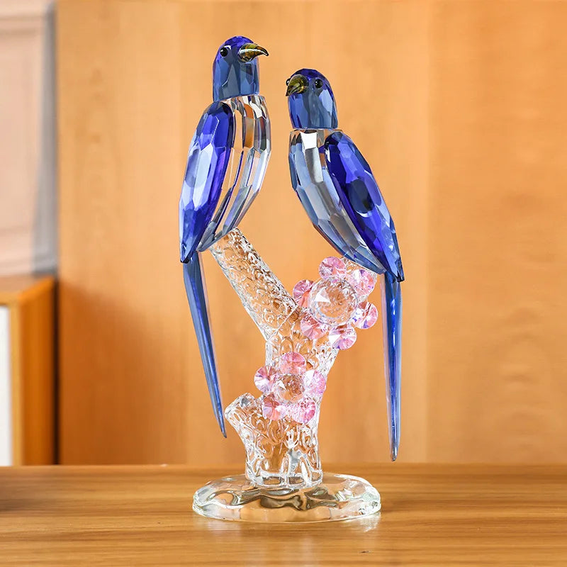 Afralia™ Crystal Psittacula Stained Glass Bird Sculpture Home Decor Figurine